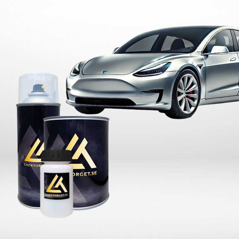 Tesla med Starlight silver metallic kulör. Färgkod PMSS i sprayburk, lackstift samt lösvikt.