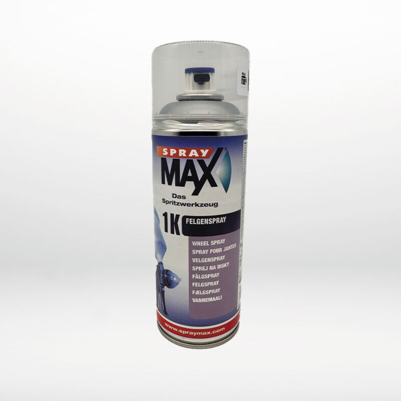 Spraymax prayburk med silvrig färg till fälgar.
