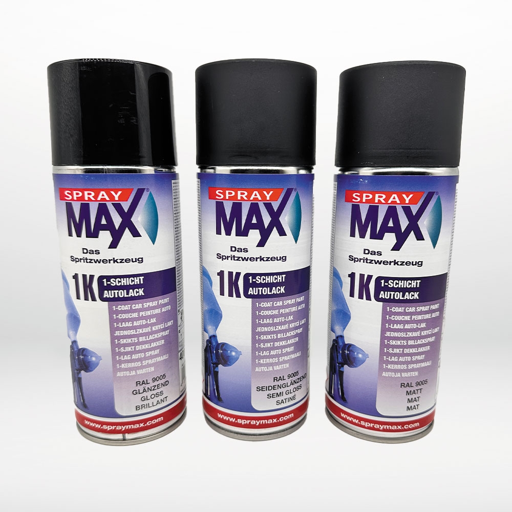 3st sprayburkar i Ral 9005 i olika glans. blank, semimatt och matt finish