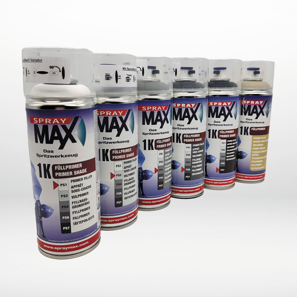 6 st sprayburkar i med "fullprimer" från spraymax. olika kulörer.